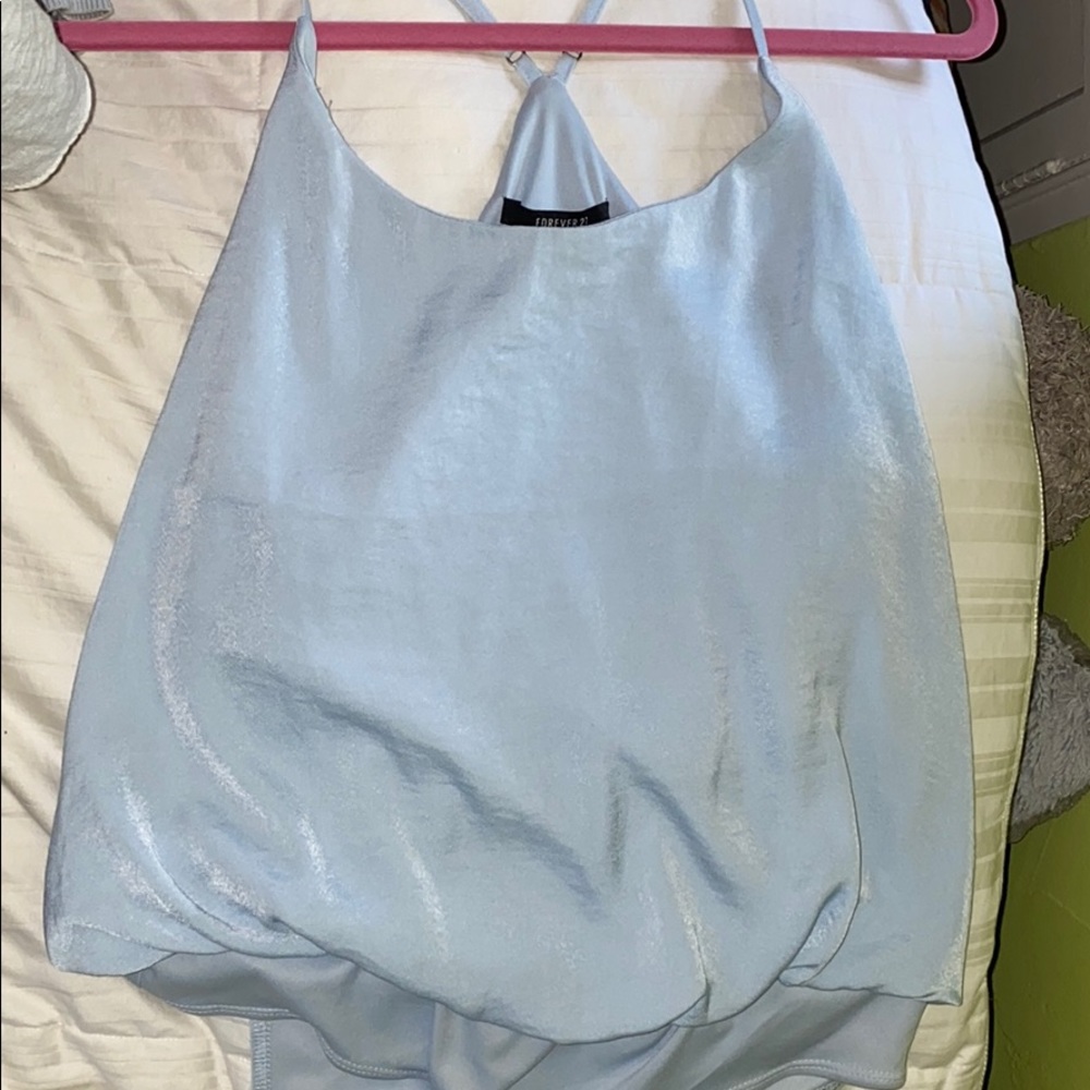 Blue silky bodysuit